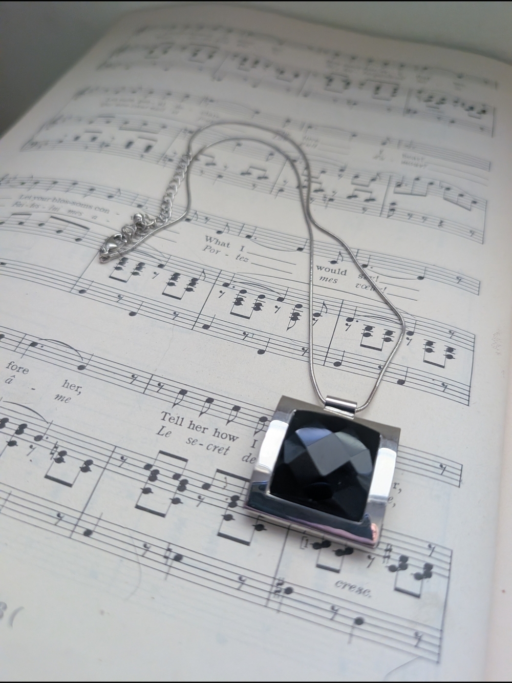 Silver Necklace with Black Faceted Pendant